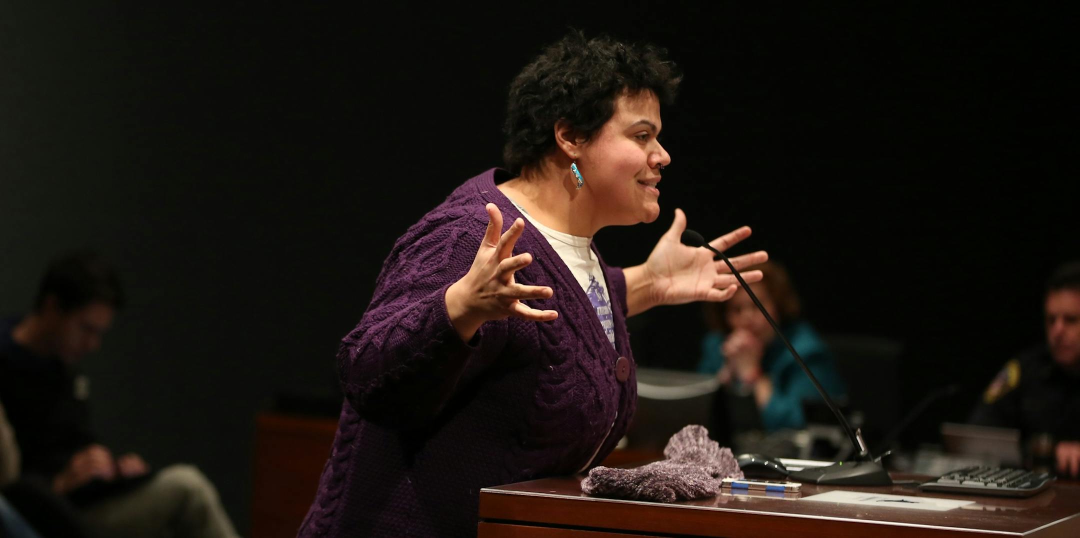 Lena K. Gardener spoke to the Bloomington city council passionately encouraging the city to drop charges on protesters at the Mall of America Black Lives Matter demonstration in December, on Monday, January 5, 2014 in Bloomington, Minn. ] RENEE JONES SCHNEIDER ‚Ä¢ renee.jones@startribune.com