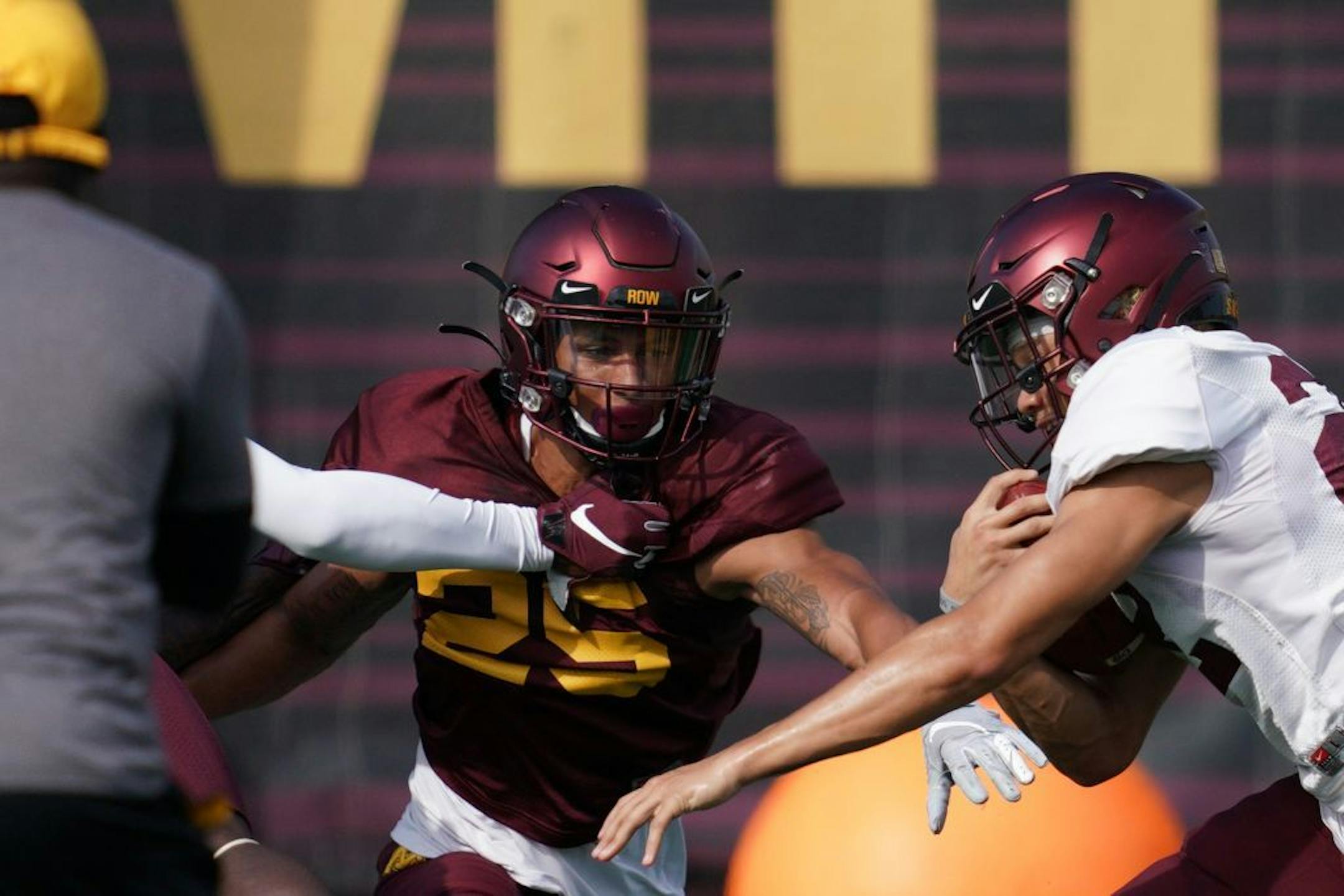 Minnesota Golden Gophers defensive back Benjamin St. Juste (25) took part in a drill during practice Friday.