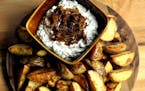 Caramelized Onion Dip with Roasted Potato Wedges