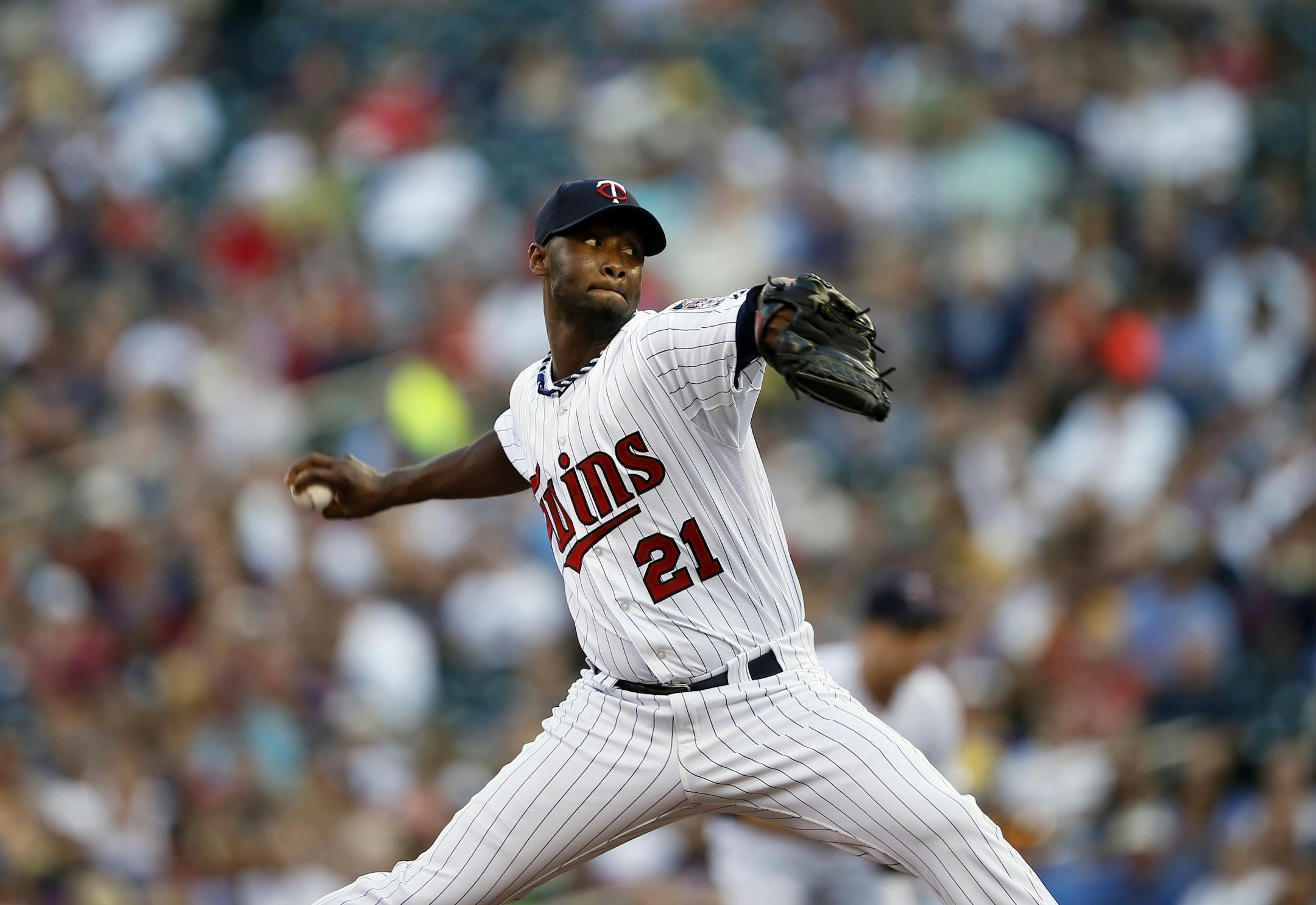 Twins pitcher Samuel Deduno threw a pitch in the first inning during MLB action between the Minnesota Twins and New York Yankees at Target Field on Tuesday night July, 2, 2013. Minneapolis, MN .