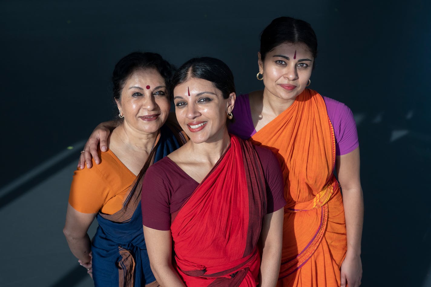 Ranee Ramaswamy left, and her daughters Aparna Ramaswamy, and Ashwini Ramaswamy of Ragamala Dance Company in Minneapolis, Minn., on Wednesday, Feb. 16, 2022.