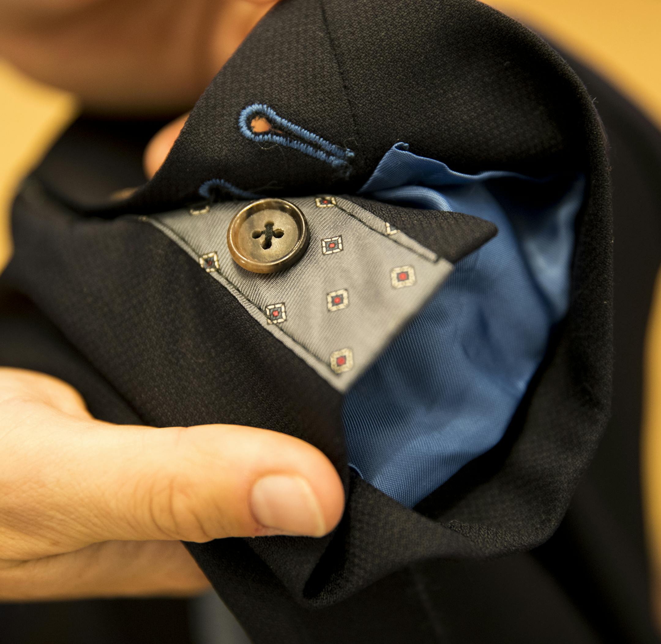 nna Rajdl’s suit incorporates a swatch from her late father’s tie.