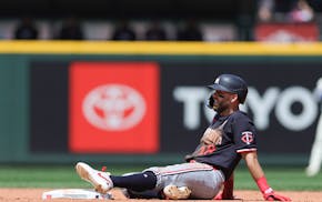 Twins second baseman Kody Clemens reacts after being caught stealing to end the top of the fourth inning Sunday in Seattle. The Twins went scoreless u