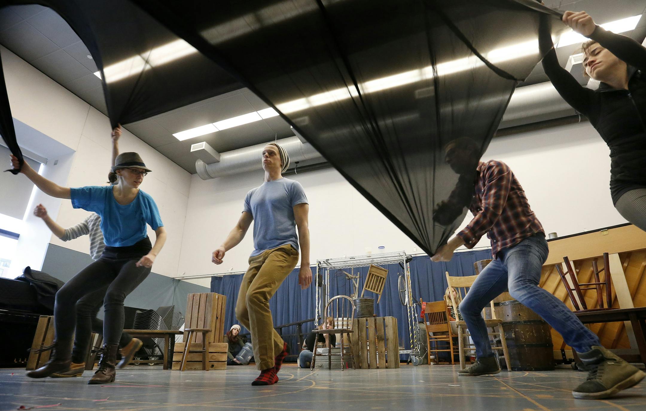 David Darrow (middle) playing the part of Jonah, and cast during a rehearsal of "Jonah and the Whale" at the Guthrie Studio on Thursday. ] CARLOS GONZALEZ cgonzalez@startribune.com - December 11, 2014 ‚Äì Minneapolis, Minn., Seventh House Productions took its name from the musical "Hair," which the company poured its efforts into two summers ago. The success of that effort and the response of audiences persuaded the company‚Äôs founders to keep the dream alive.