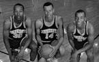 November 19, 1963 Don Yates (left), Louis Hudson (center), Archie Clark three of crop of promising sophomores for Minnesota cage team January 20, 1964