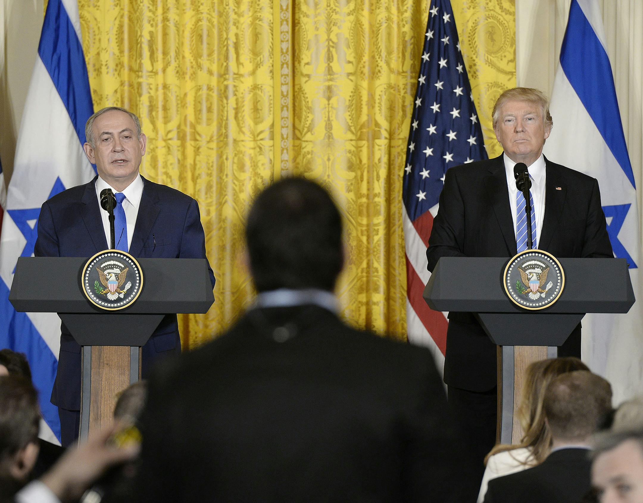 U.S. President Donald Trump and Israeli Prime Minister Benjamin Netanyahu hold a joint press conference in the East Room of the White House on Wednesday, Feb. 15, 2017 in Washington, D.C. (Olivier Douliery/Abaca Press/TNS) ORG XMIT: 1197574 ORG XMIT: MIN1702151302593669