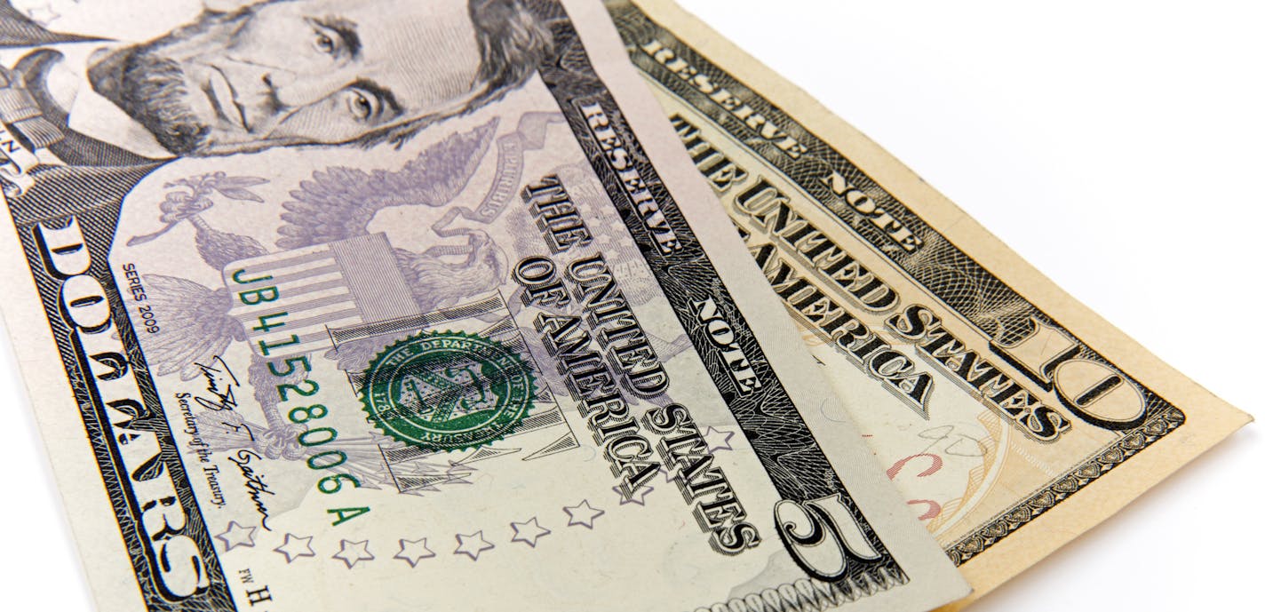 iStockphoto.com
A 5 and 10 dollar bills.