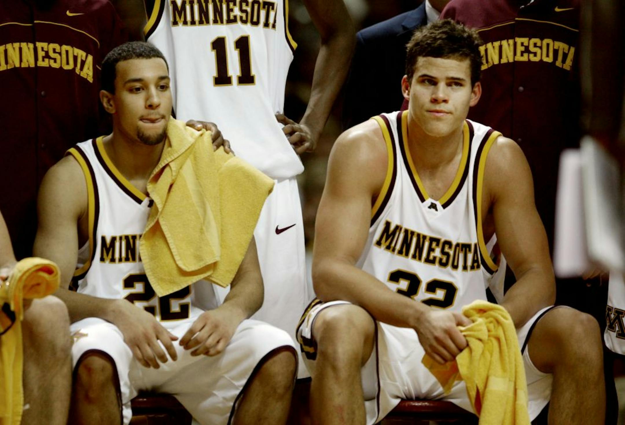 Ben Johnson, left, during his Gopher playing days in 2004. Kris Humphries is at right.