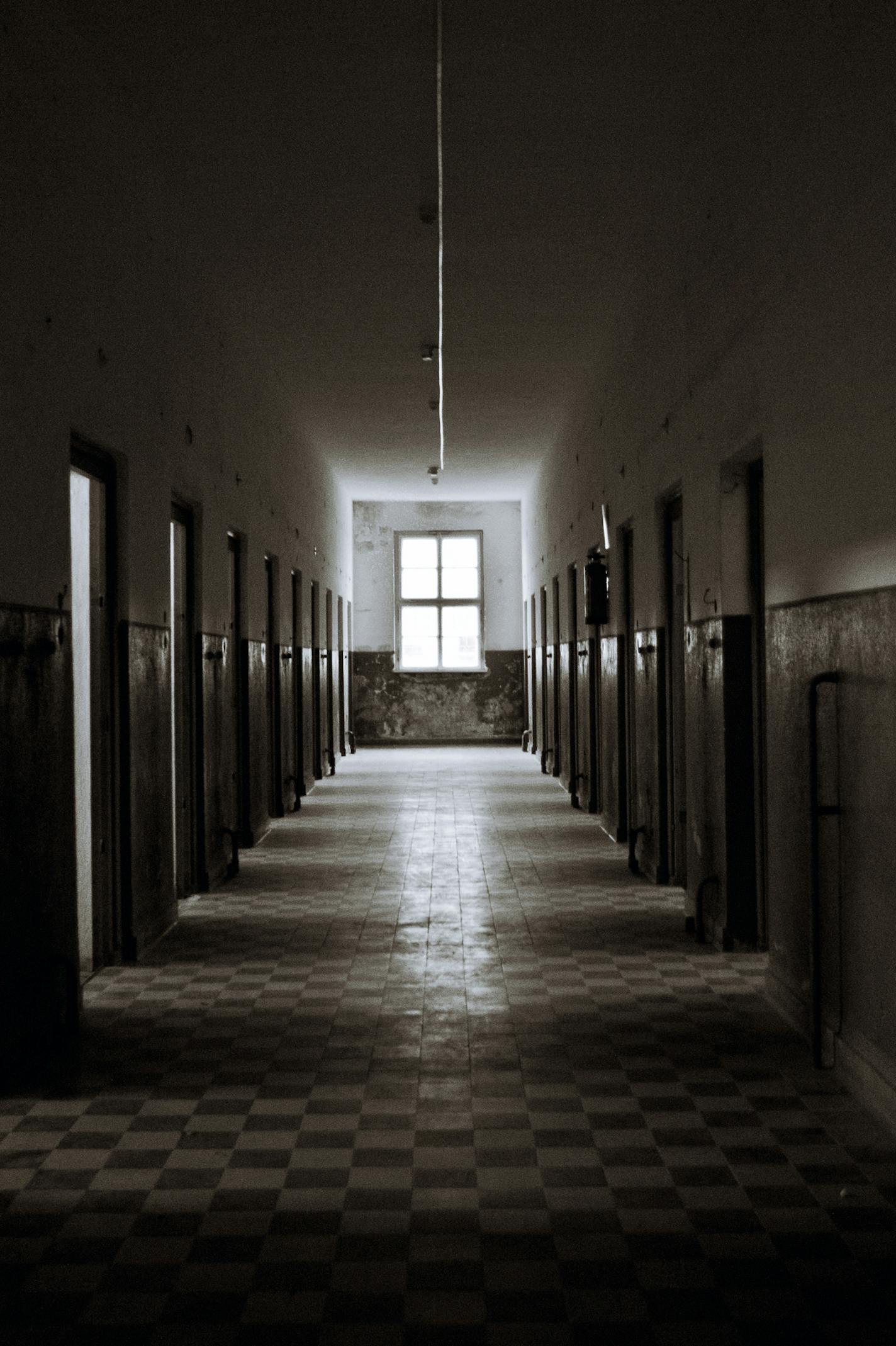 The corridor of an old abandoned mental institution