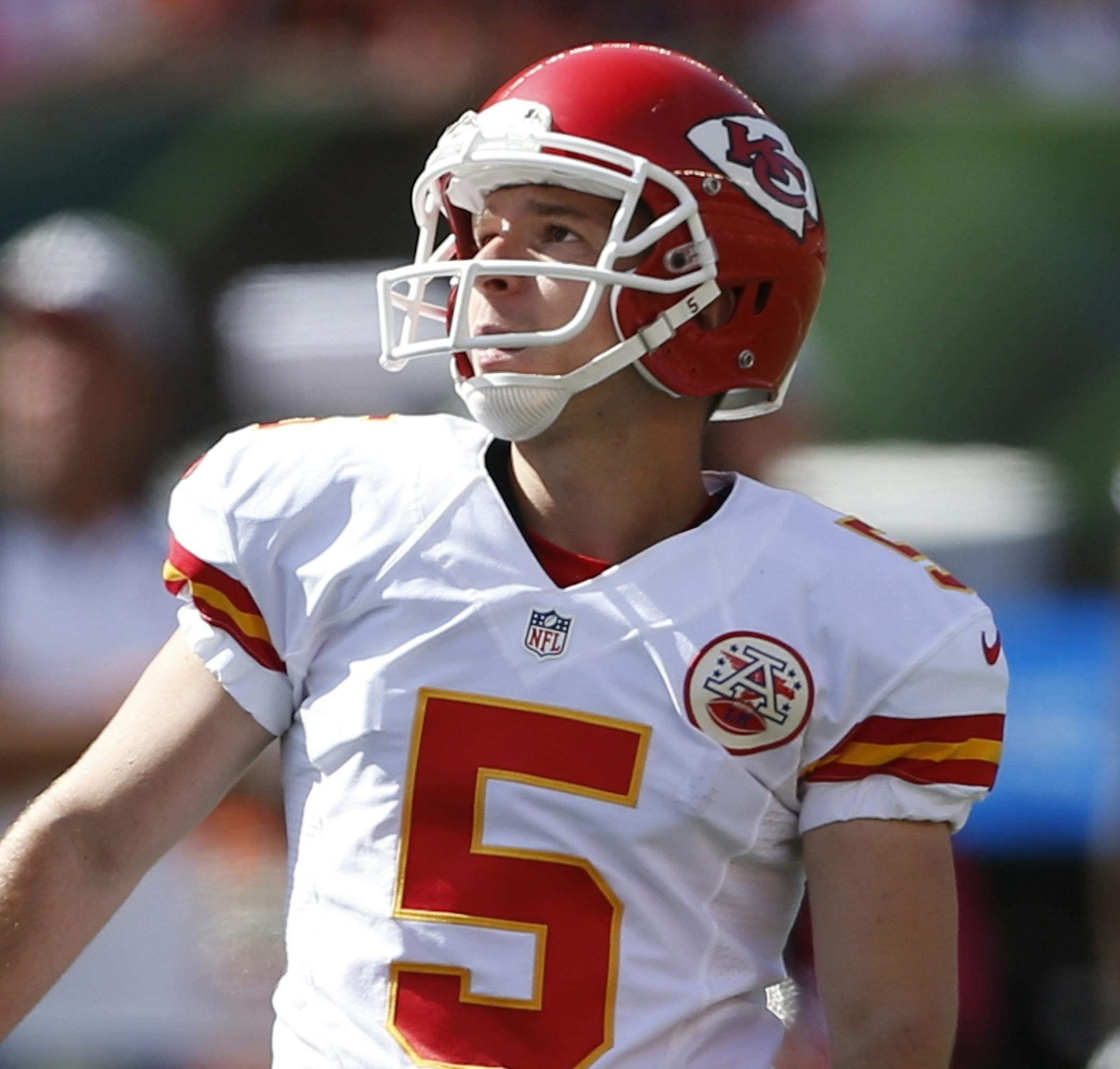 Kansas City Chiefs kicker Cairo Santos (5) watches the ball after kicking a field goal in the first half of an NFL football game against the Cincinnati Bengals, Sunday, Oct. 4, 2015, in Cincinnati. (AP Photo/Gary Landers)