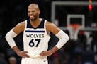Minnesota Timberwolves forward Taj Gibson (67) smiled as he joked with an official at the start of the second half. ] ANTHONY SOUFFLE &#xef; anthony.s