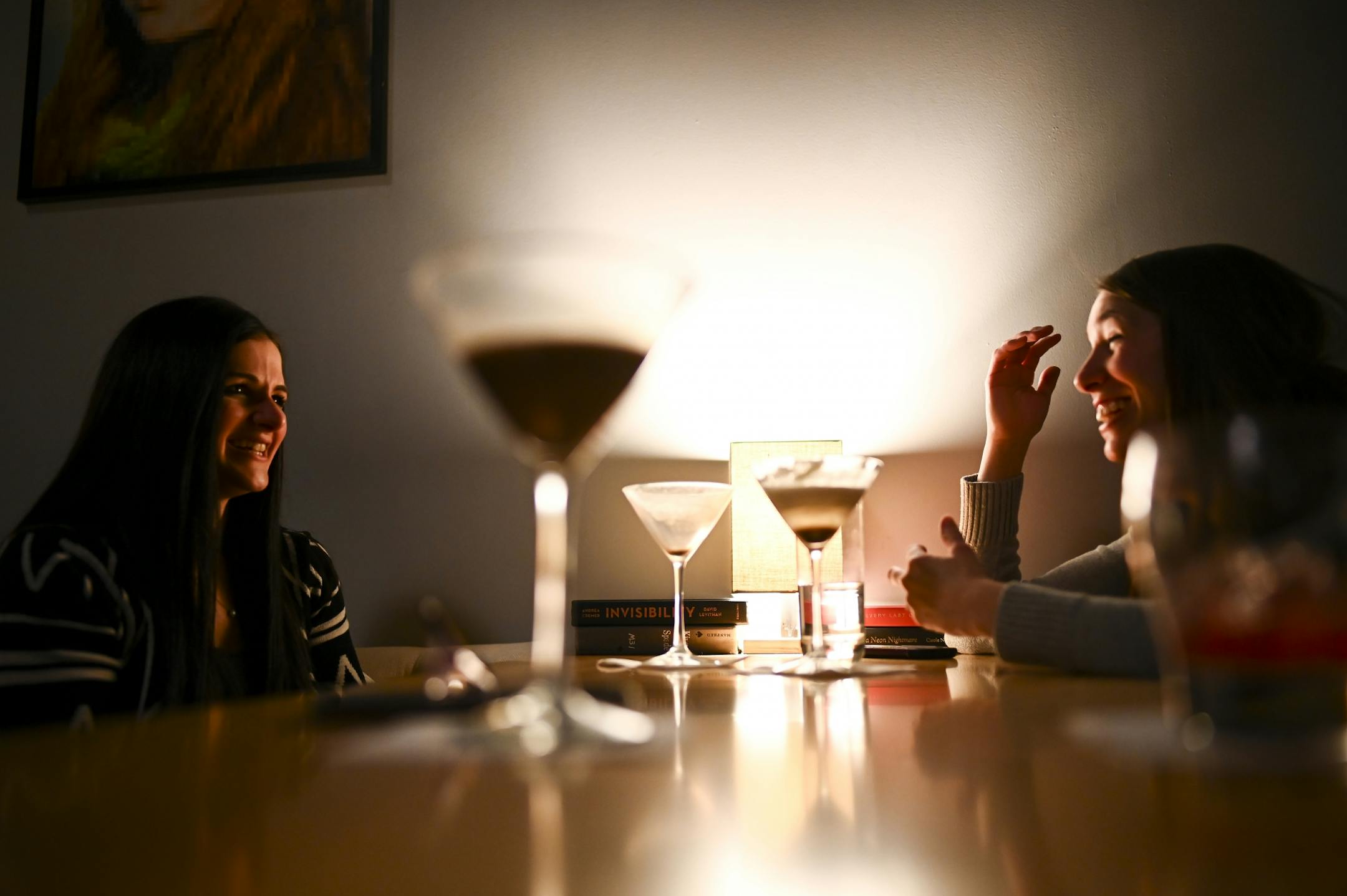 Sisters-in-law Ashton Sabatino, left, and Kelsey Kober, of New Ulm, laughed over drinks Friday night at "The Retz 227" in New Ulm.