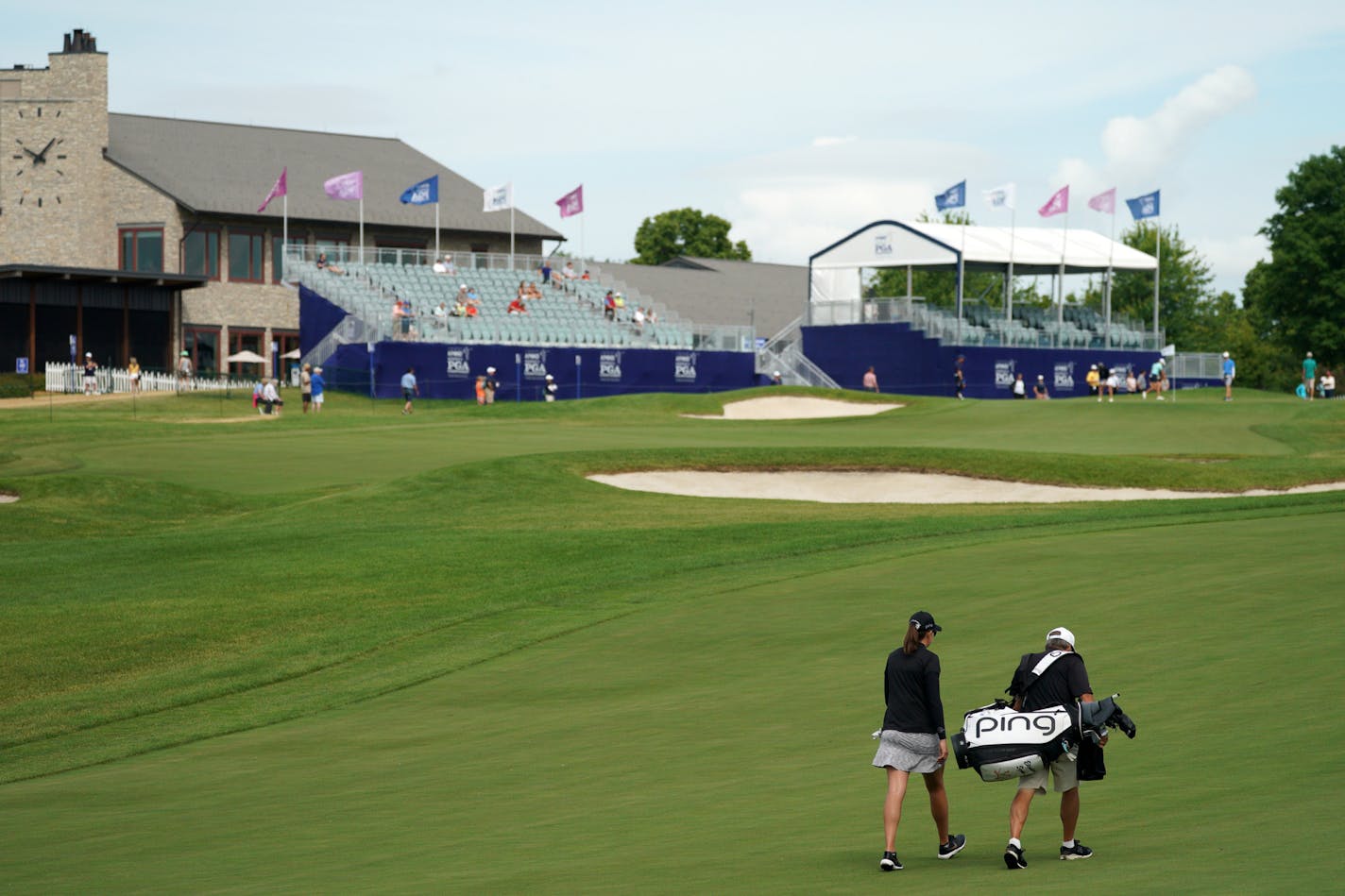 Rookie golfer Elizabeth Szokol walked with her caddie Jeff Steffler to the 18th green during a practice round Wednesday. ] ANTHONY SOUFFLE &#x2022; anthony.souffle@startribune.com Rookie golfer Elizabeth Szokol played a practice round with her caddie Jeff Steffler Wednesday, June 19, 2019 at Hazeltine National Golf Club in Chaska, Minn.