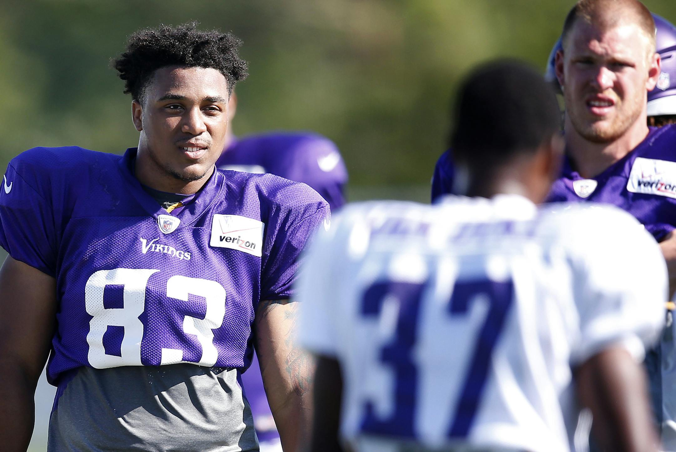 Minnesota Vikings MyCole Pruitt (83). ] CARLOS GONZALEZ cgonzalez@startribune.com - July 31, 2015, Mankato, MN, NFL, Minnesota Vikings Training Camp, Minnesota State University, Mankato,