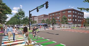 Renderings of proposal to turn Interstate 94 between the downtowns of Minneapolis and St. Paul into a boulevard.