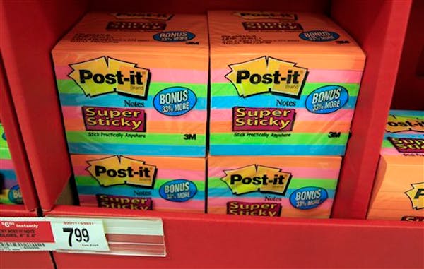 In this Monday, April 25, 2011, photo, 3M's Post-it notes are on sale at Office Depot in Mountain View, Calif. Post-it notes and other office products