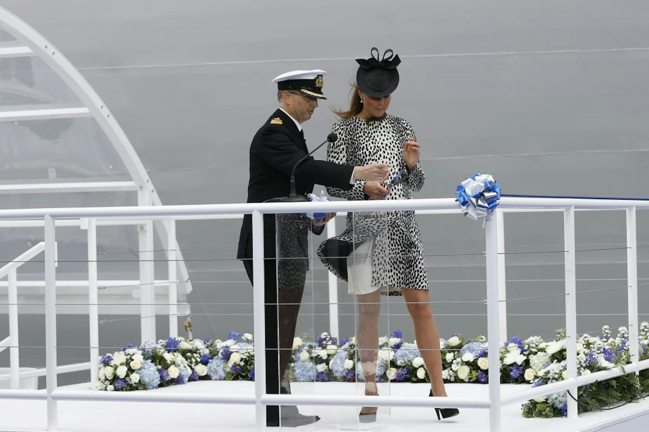 Britain's Kate, the Duchess of Cambridge alongside Captain Tony Draper during a naming ceremony for the Royal Princess cruise ship in Southampton, England Thursday, June 13, 2013.