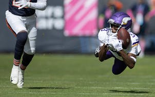 Receiver Jordan Addison couldn’t hang on to this Kirk Cousins pass as the Vikings struggled to make big plays in the passing game without Justin Jef
