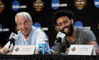 North Carolina coach Roy Williams is more concerned about the ailing ankles of guard Joel Berry II, right, for Monday's championship game against Gonz