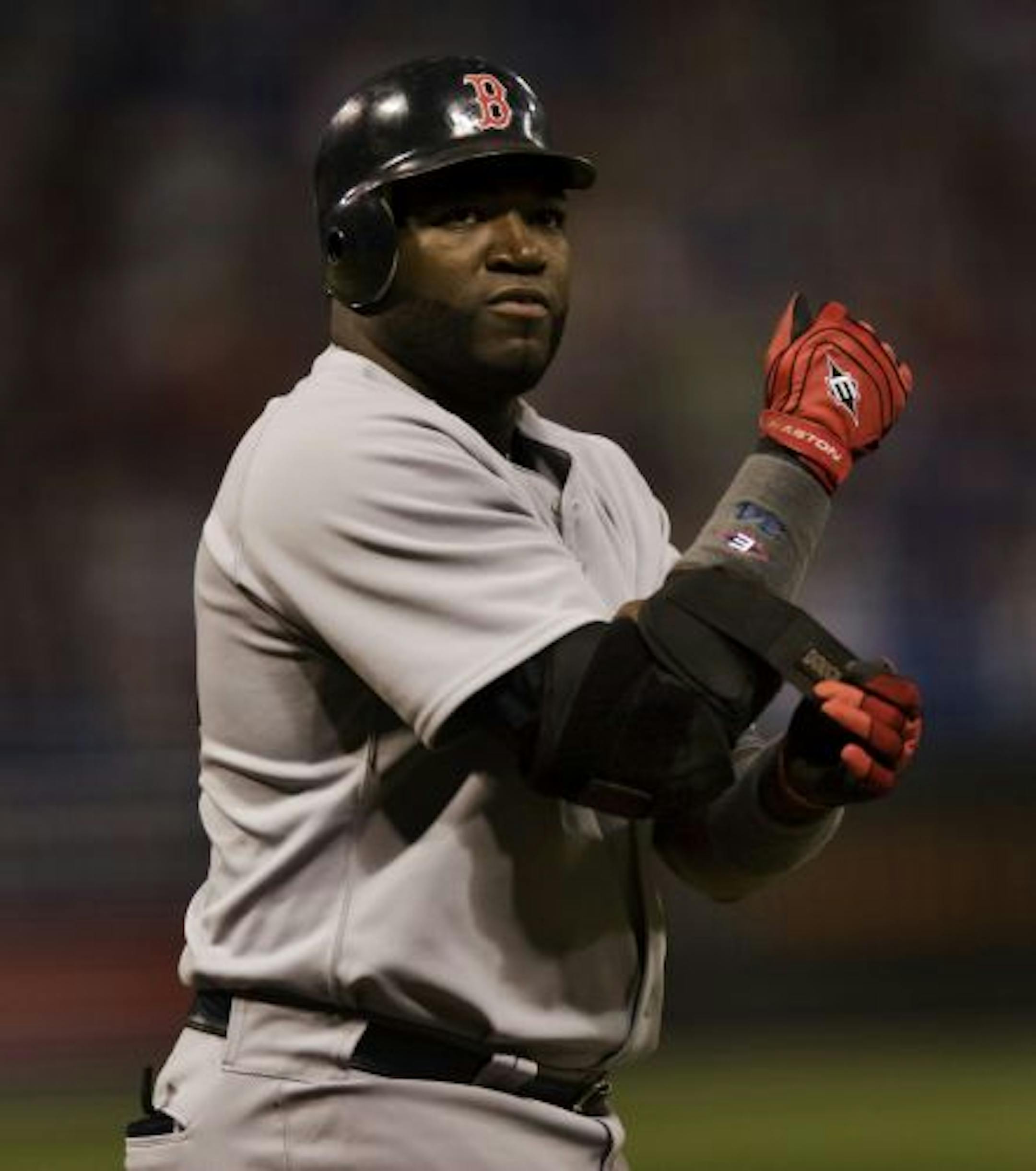 David Ortiz took off his wrist guards after being walked in the fourth inning.