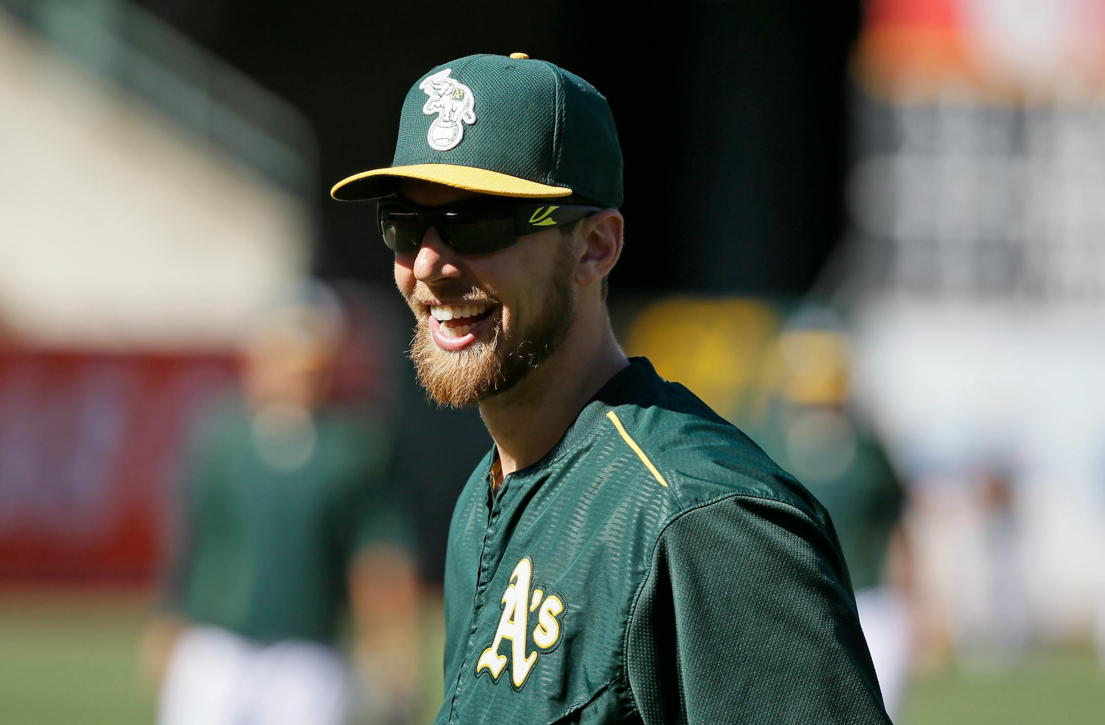 Oakland Athletics left fielder Ben Zobrist before the start of their baseball game against the Colorado Rockies Monday, June 29, 2015, in Oakland, Calif. (AP Photo/Eric Risberg)
