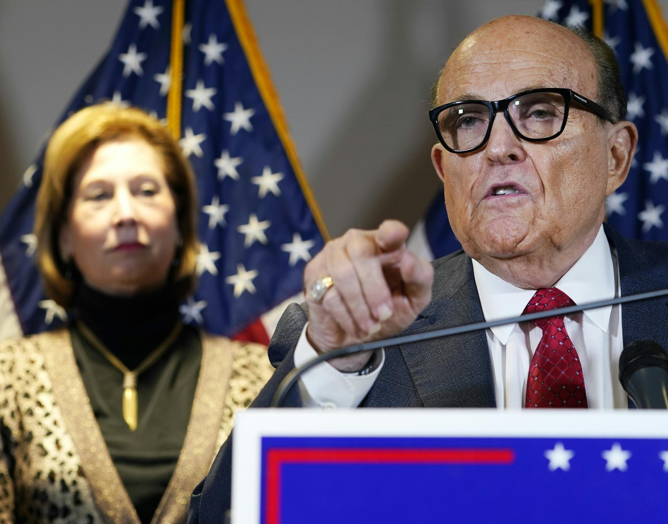 Former Mayor of New York Rudy Giuliani, a lawyer for President Donald Trump, spoke during a news conference at the Republican National Committee headquarters Thursday in Washington.