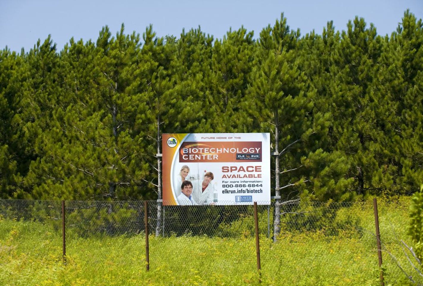 A 2010 sign for Elk Run Biotechnology Center along Hwy. 52 in Pine Island, Minn. A sluggish economy made it tough to recruit businesses.