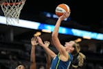 Lynx forward Alanna Smith shoots a jump shot in the second half of the team's 80-66 to the Las Vegas Aces at Target Center on Wednesday.