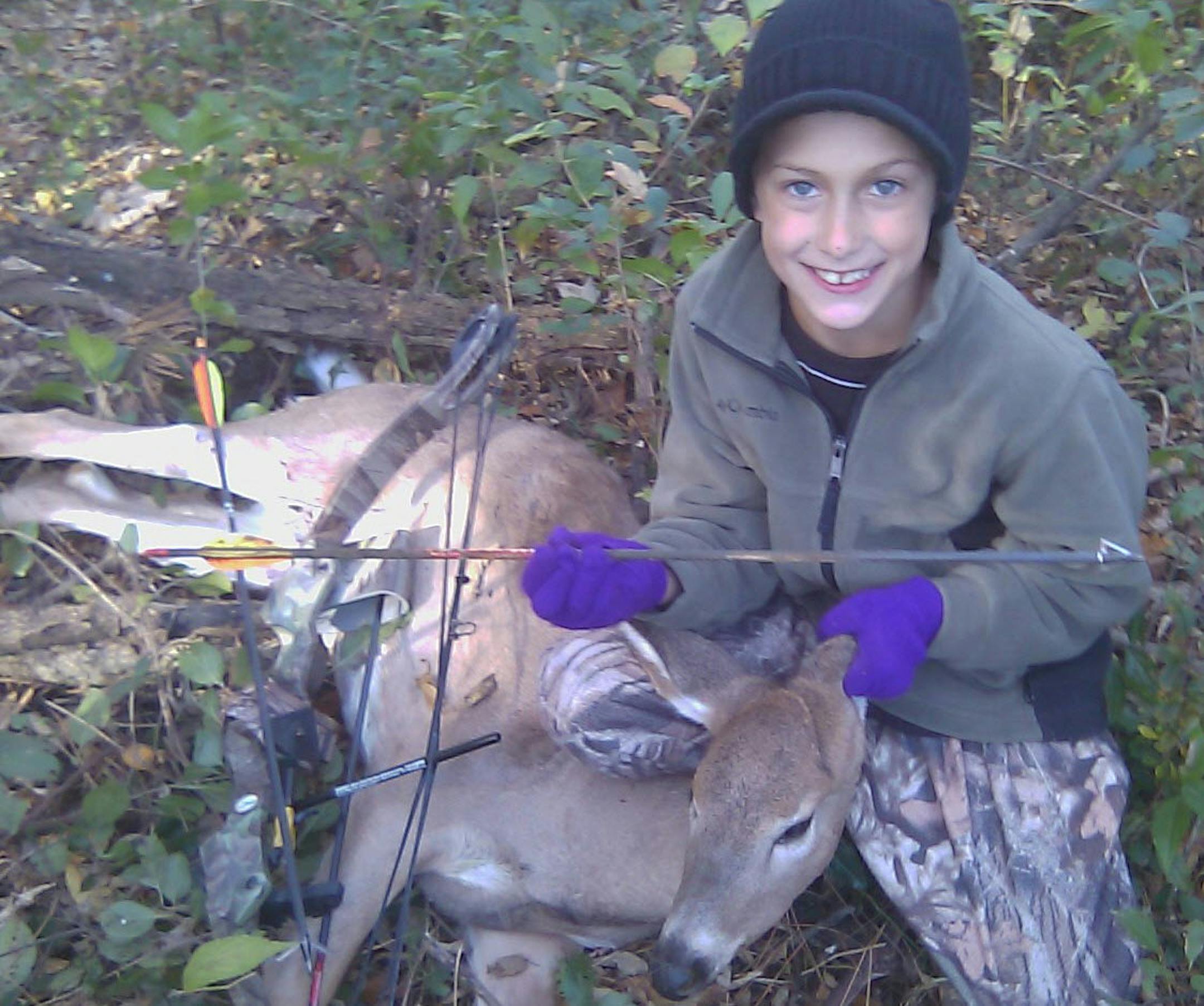 PROUD ARCHER -- Johnny Steveken, 10, of West Lakeland Township, bagged this deer last fall in Washington County -- his first time in his stand.