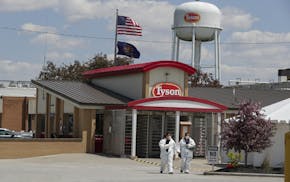 FILE - In this May 7, 2020, file photo, workers leave the Tyson Foods pork processing plant in Logansport, Ind. Federal recommendations meant to keep 
