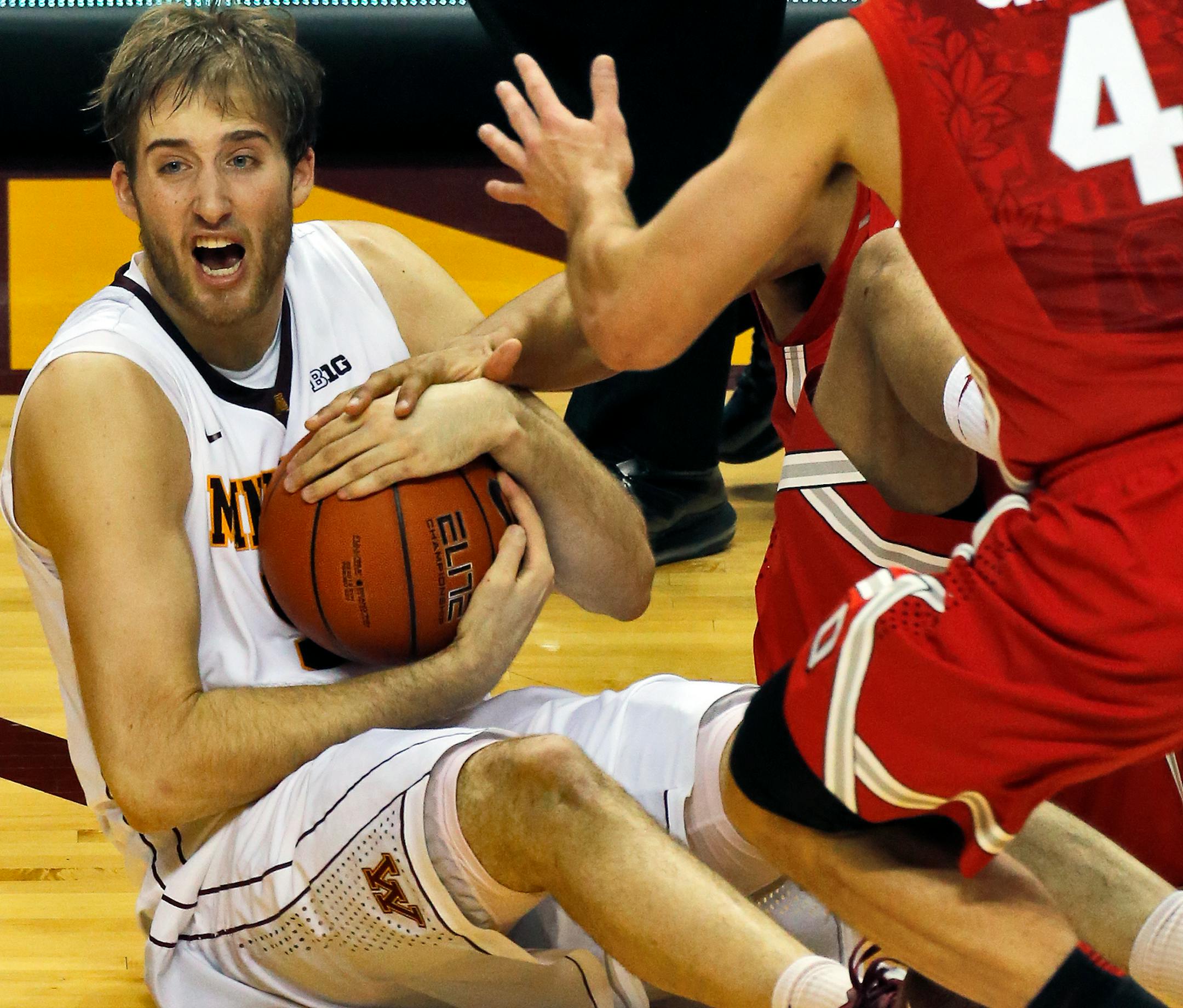 Elliott Eliason out-hustled Ohio State players for a lose ball in second half action.