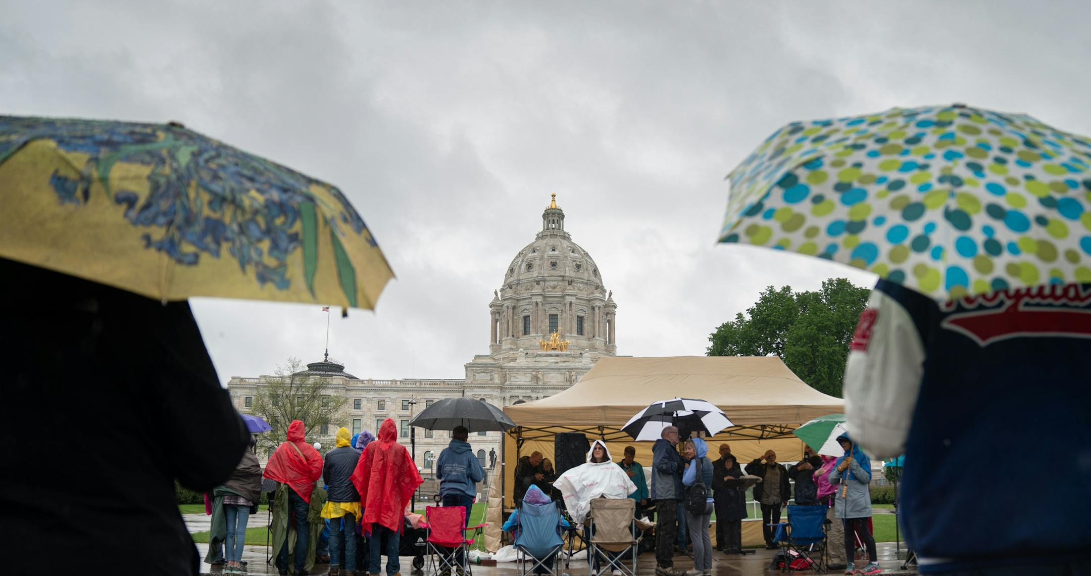 On the the final day of the Minnesota legislative session around one hundred people gathered in front of the State Capitol to pray for churches to be reopened in Minnesota. The group was joined by Rep. Tim Miller, R-Prinsburg and Rep. Eric Lucero, R-Dayton. ] GLEN STUBBE • glen.stubbe@startribune.com Sunday, May 17, 2020