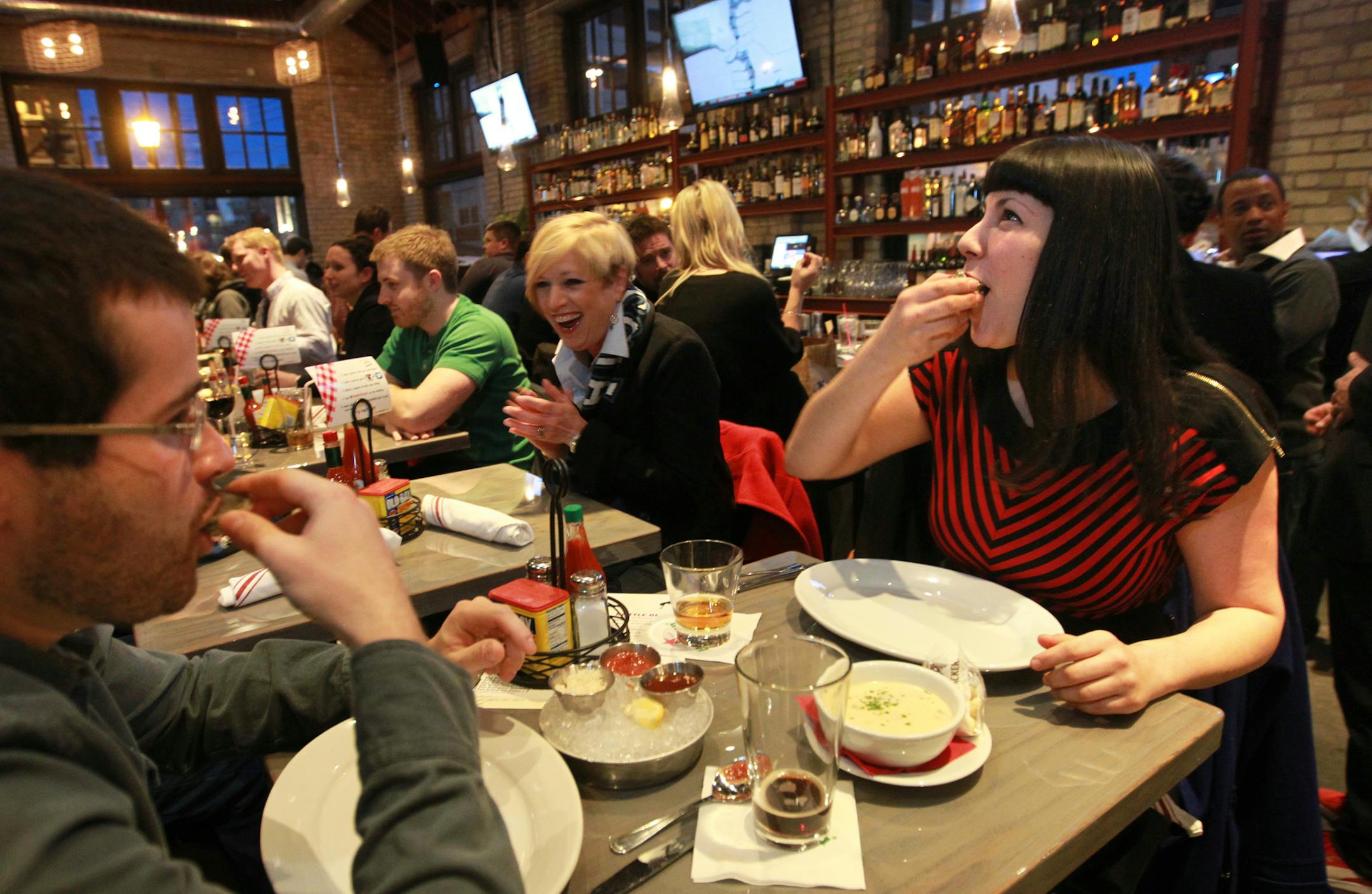 Locals Josh Arbit and Erin Hove try the dinner hour at the Smack Shack, Friday. The Smack Shack and 'Borough' two of many restaurants that are luring the young foodies in with great food. [ TOM WALLACE &#x2022; twallace@startribune.com _ Assignments #20027523A_ Feburary 8, 2013_ SLUG: 744466 youngfoodies _ EXTRA INFORMATION: magic saxo number is 744466 __ Young foodies spending their disposable income on good food in area restaurants.