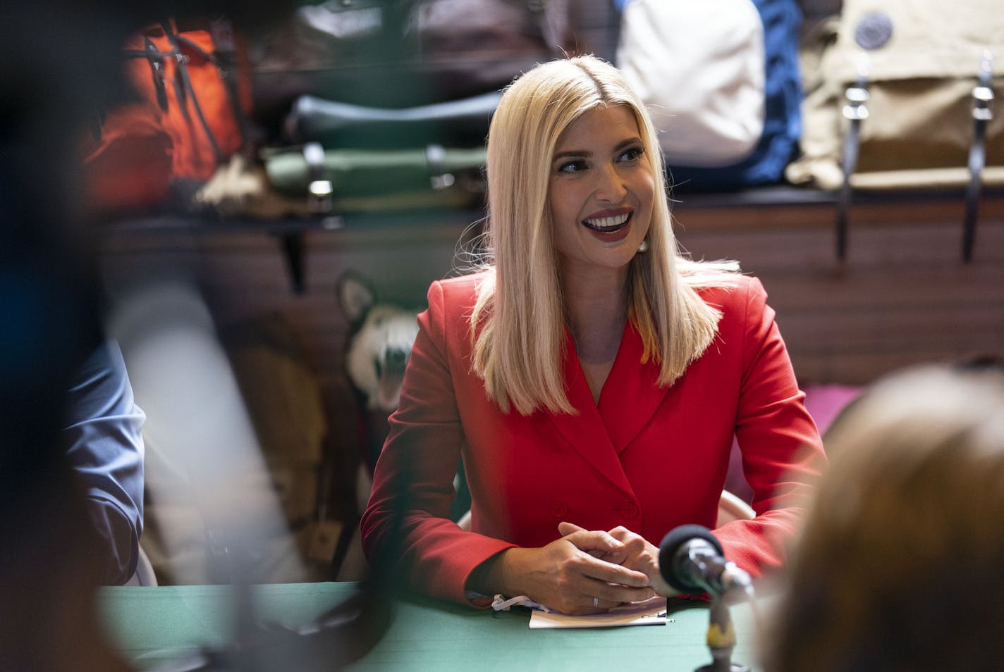 Ivanka Trump spoke to the press in Duluth Pack in Canal Park in Duluth on Monday. She was joined by U.S. Secretary of the Interior David Bernhardt and U.S. Representative Pete Stauber to witness Duluth Pack sign the Pledge to America's workers. ] ALEX KORMANN • alex.kormann@startribune.com Ivanka Trump, U.S. Secretary of the Interior David Bernhardt and U.S. Representative Pete Stauber toured Duluth Pack in Canal Park in Duluth on Monday July 27, 2020. The trio were there to witness Duluth Pack