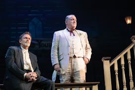 Mark Benninghofen as Henry Drummond, left, and Andrew Long as Matthew Harrison Brady in Peter Rothstein's "Inherit the Wind" at Asolo Repertory Theatr