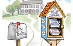 Sack cartoon: Little free library selections