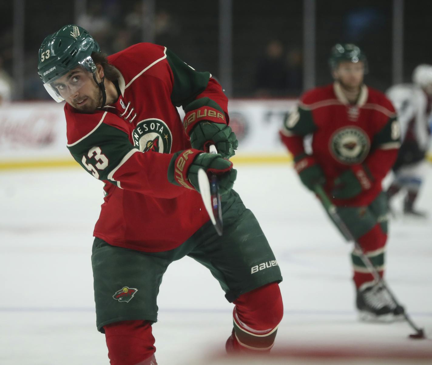 Wild forward Alex Tuch warmed up before Tuesday night's game against Colorado. ] JEFF WHEELER &#xef; jeff.wheeler@startribune.com The Minnesota Wild played their first preseason game of the year against the Colorado Avalanche Tuesday night, September 27, 2016 at Xcel Energy Center in St. Paul.