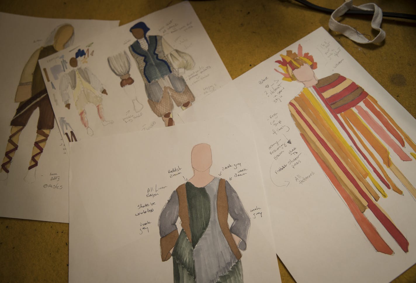 Trevor Bowen, a freelance costume designer, has a unique ability to create costumes that advance a story on on stage, making him an in-demand collaborator at local theaters. these are sketches for the production Electra photographed on Friday, September 22, 2017, in Minneapolis, Minn.