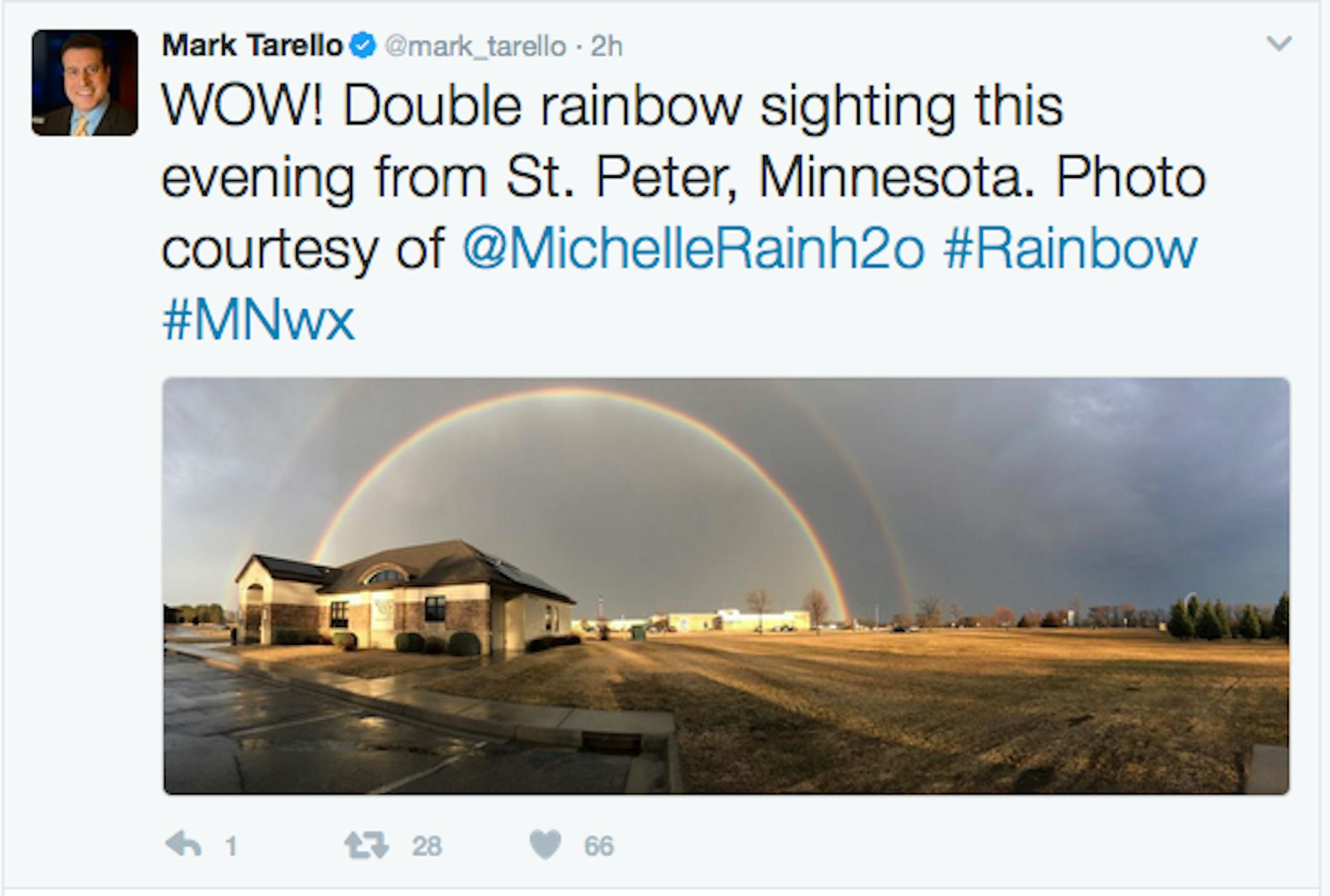 Double rainbow in St. Peter, Minn.