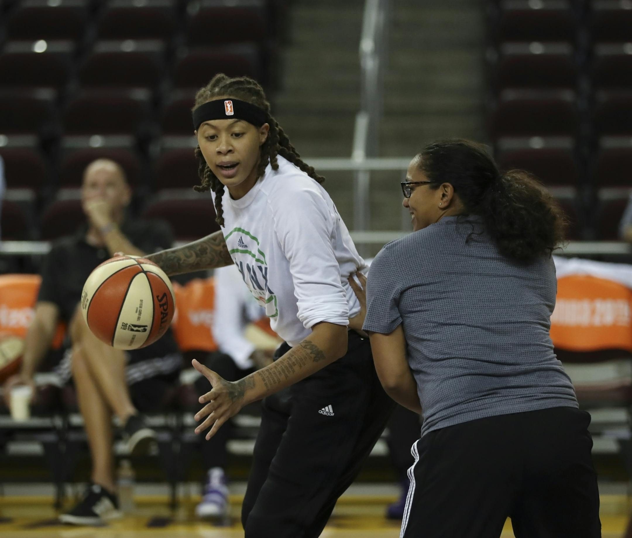 Minnesota Lynx guard Seimone Augustus warmed up before Friday night's game at the Galen Center in Los Angeles.