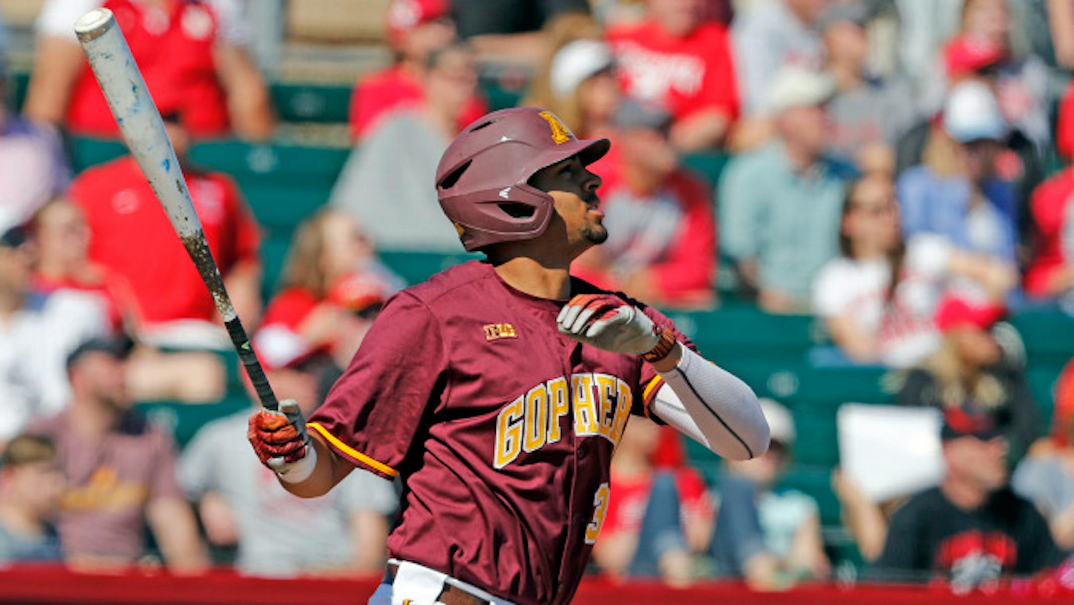 Jordan Smith hit a two-run homer in the fifth inning to lead the Gophers over Nebraska 5-3 on Saturday in Big Ten baseball at Siebert Field before 1,183 fans. Photo is courtesy of the University of Minnesota. For more Gophers photos, go to gophersports.com.