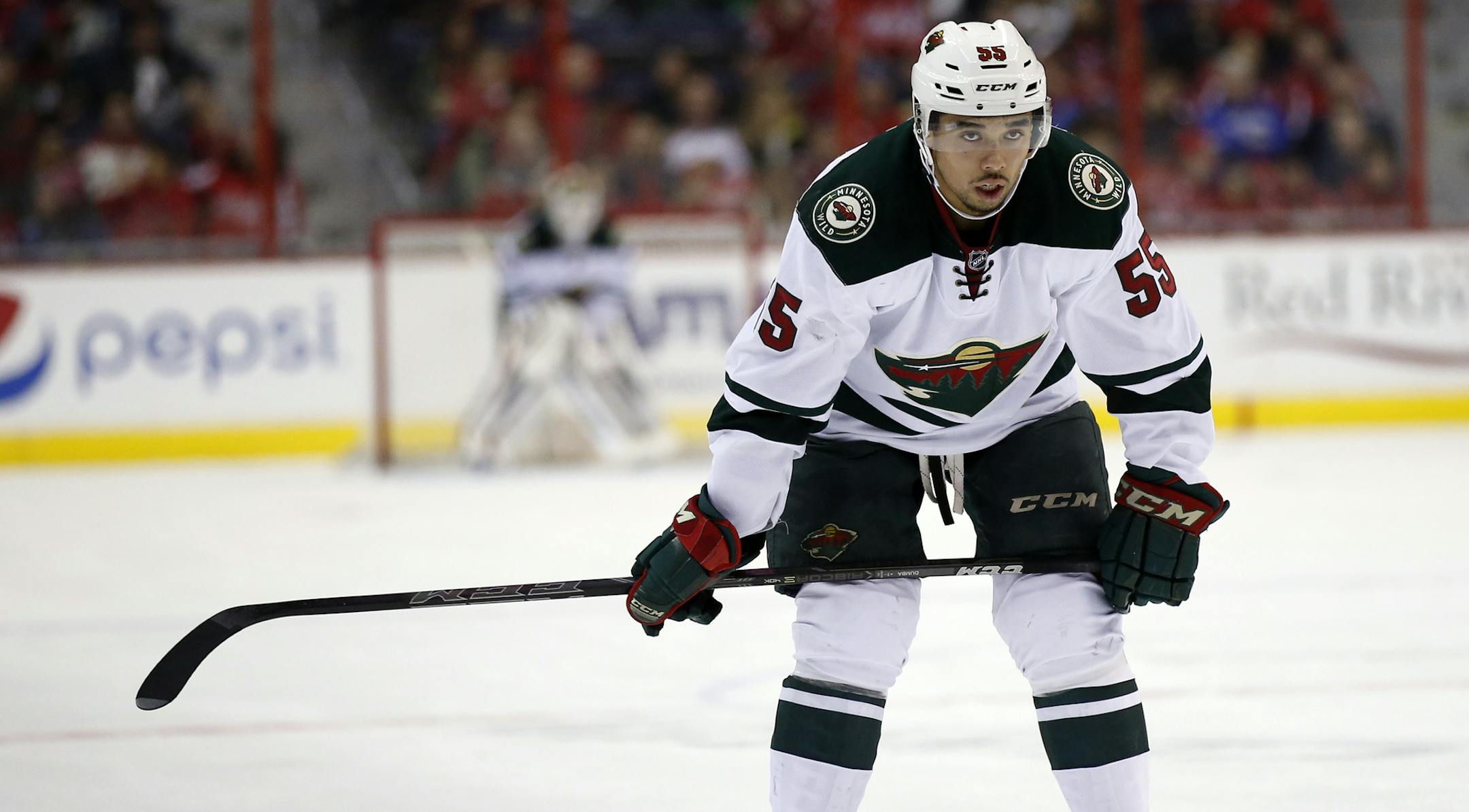 Wild defenseman Matt Dumba, who was recently promoted to the first unit, paused during a recent game. Coach Mike Yeo said he moved Dumba to “take advantage of his shot.”