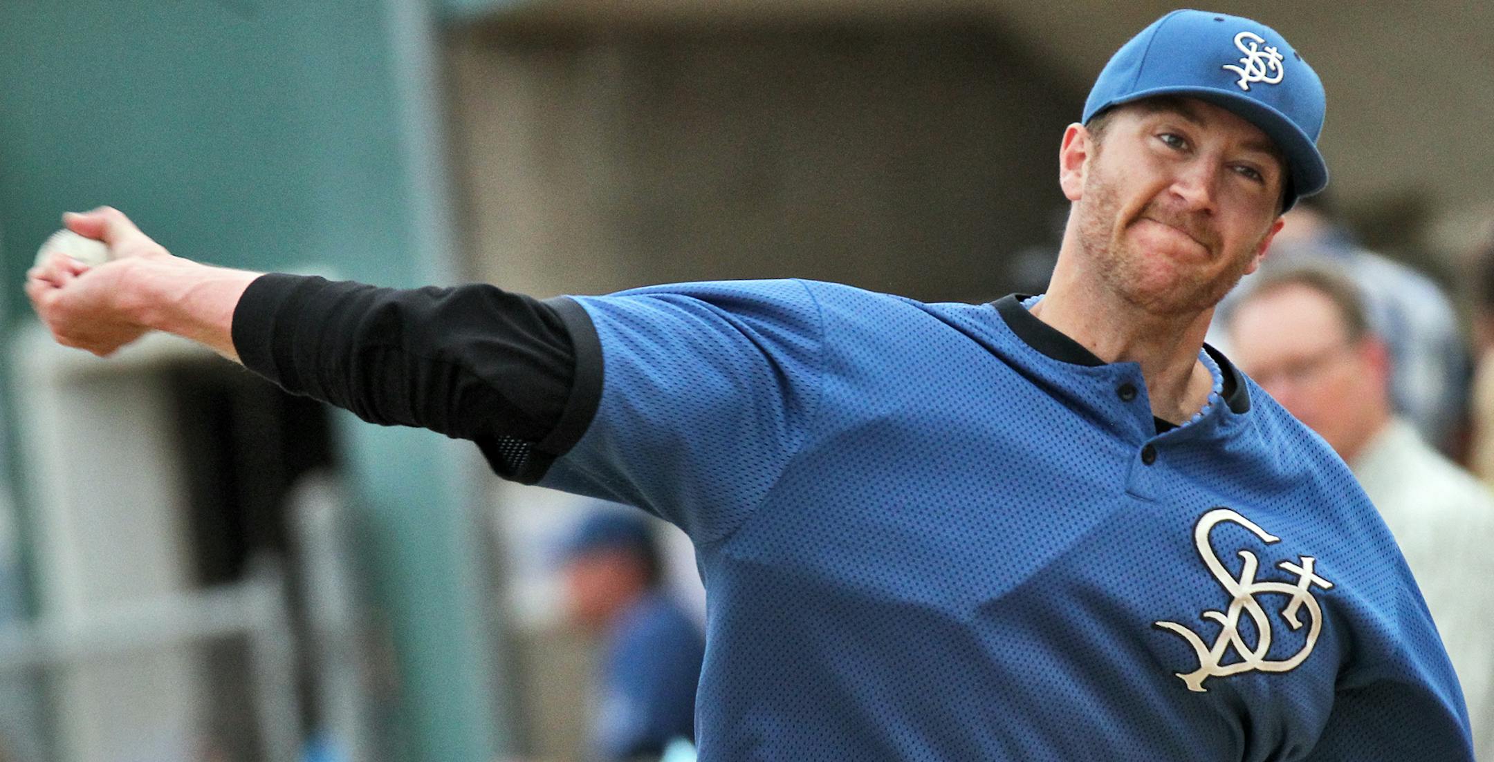 Saint Paul Saints baseball home opener against the New Jersey Jackals. Saints starting pitcher Mark Hamburger. (MARLIN LEVISON/STARTRIBUNE(mlevison@startribune.com (cq )