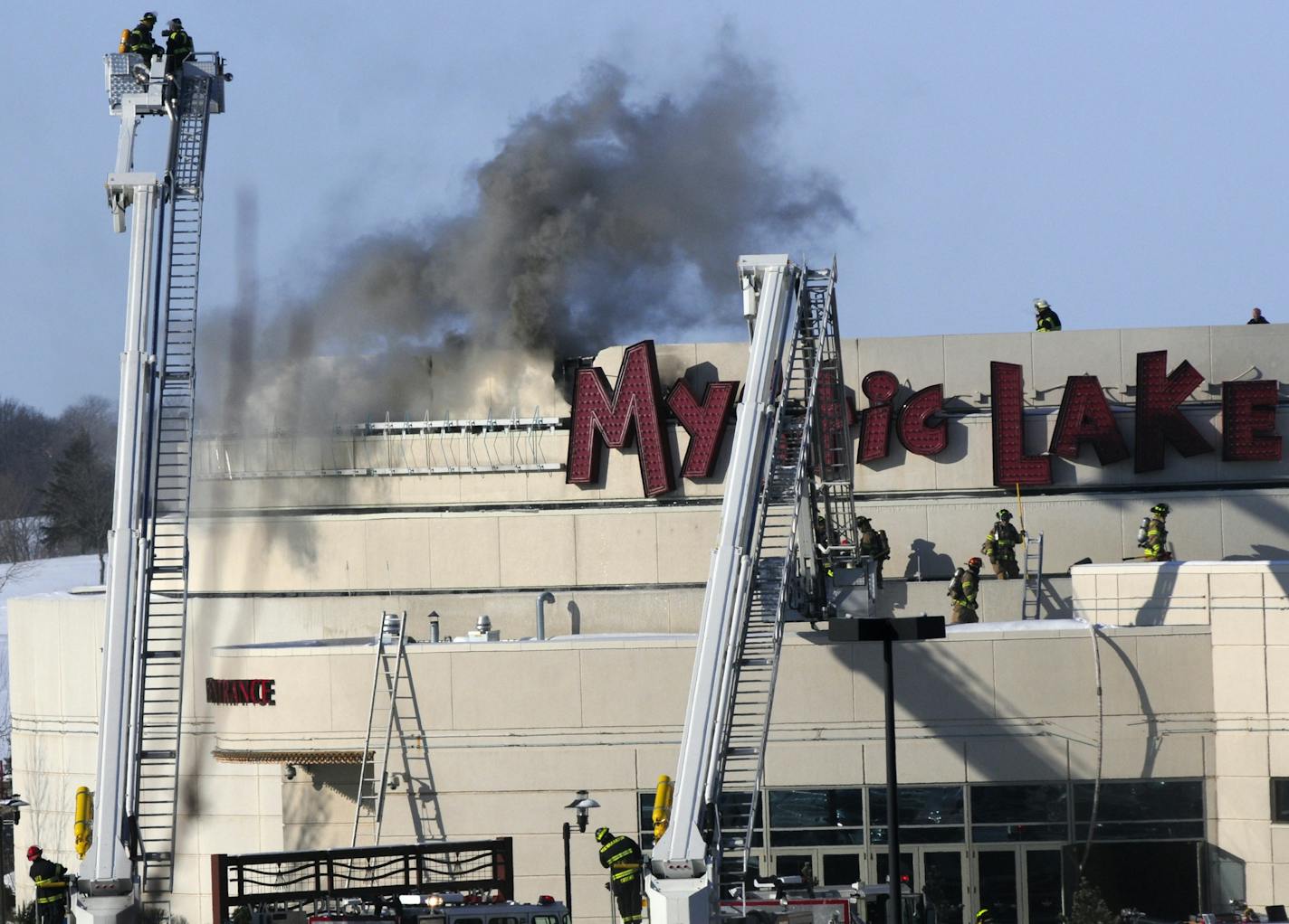 Firefighters respond to a fire at Mystic Lake Casino in Prior Lake Thursday morning.