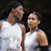 Minnesota Lynx center Sylvia Fowles (34) and the forward Maya Moore (23) combined for 47 points on Wednesday against Dallas.