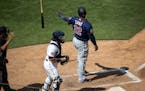 Miguel Sano struck out during an intrasquad game at Target Field on July 20.