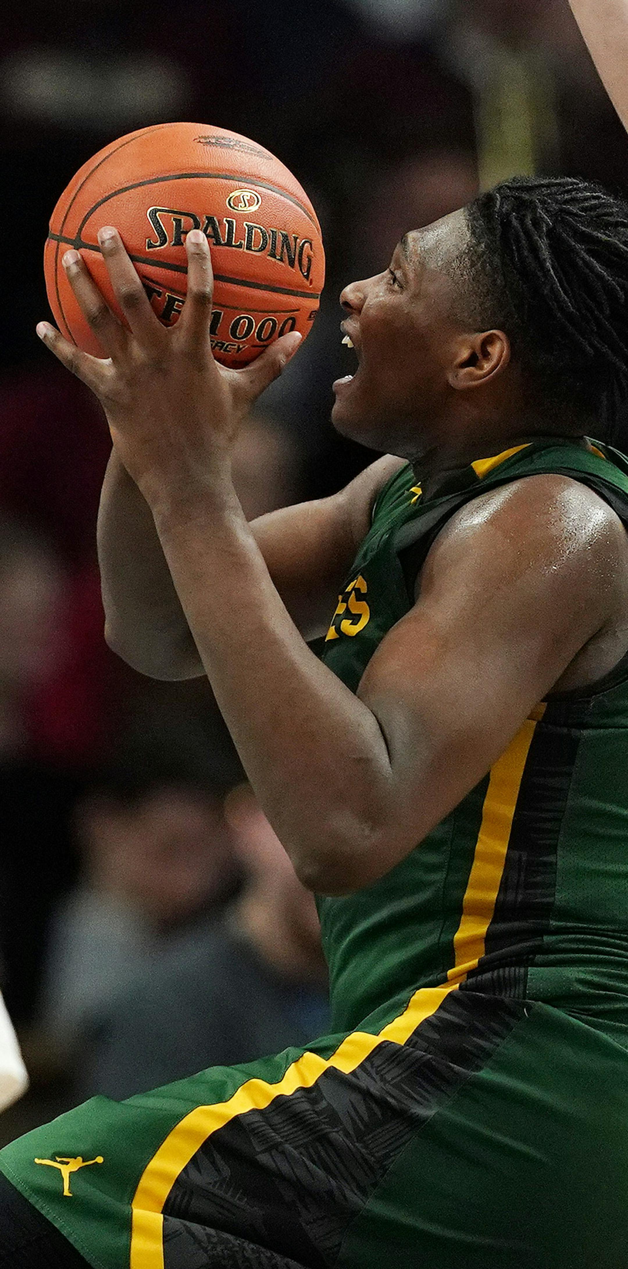 Park Center forward Dain Dainja (42) drove past Maple Grove forward Ryan McGinnis (41) as he went up for a basket in the first half. ] ANTHONY SOUFFLE • anthony.souffle@startribune.com Park Center High School played Maple Grove High School in a MSHSL boys' basketball quarterfinal game Wednesday, March 20, 2019 at the Target Center in Minneapolis.