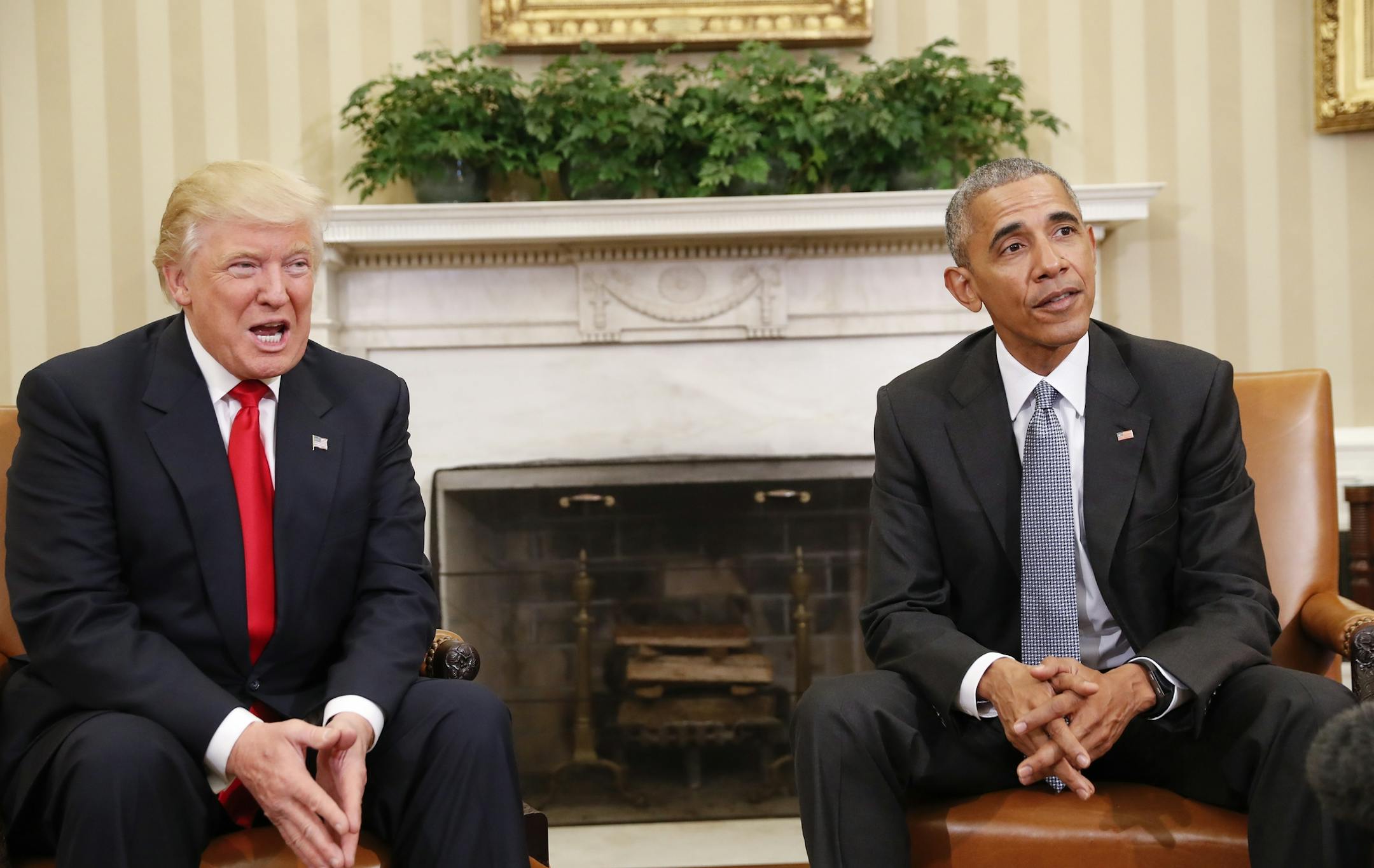 President Barack Obama meets with President-elect Donald Trump in the Oval Office of the White House in Washington, Thursday, Nov. 10, 2016. (AP Photo/Pablo Martinez Monsivais)