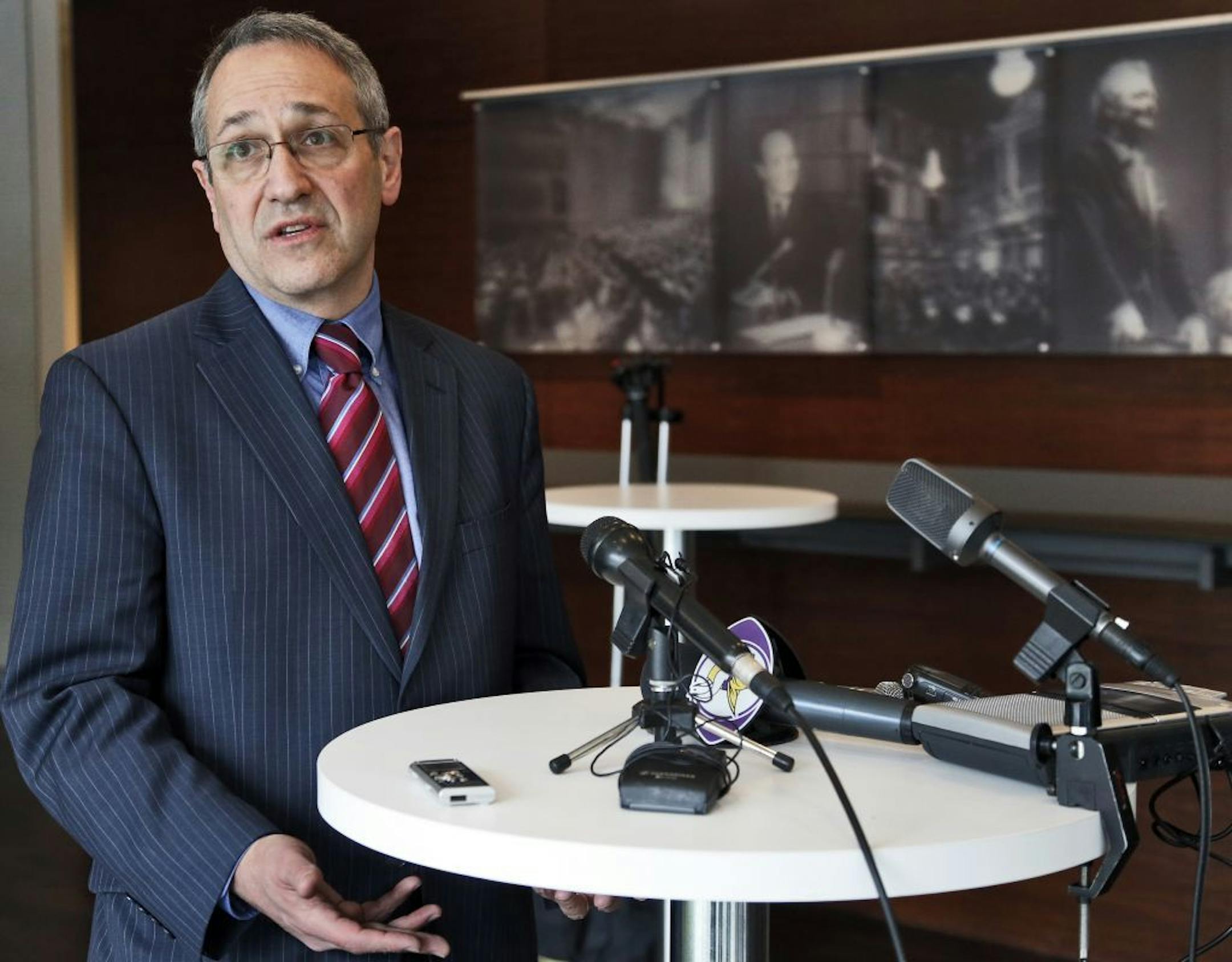 Frank Supovitz, NFL vice president, held a press conference to discuss Friday's fact-finding tour of the Twin Cities in an effort to determine the site of the 2018 Super Bowl.