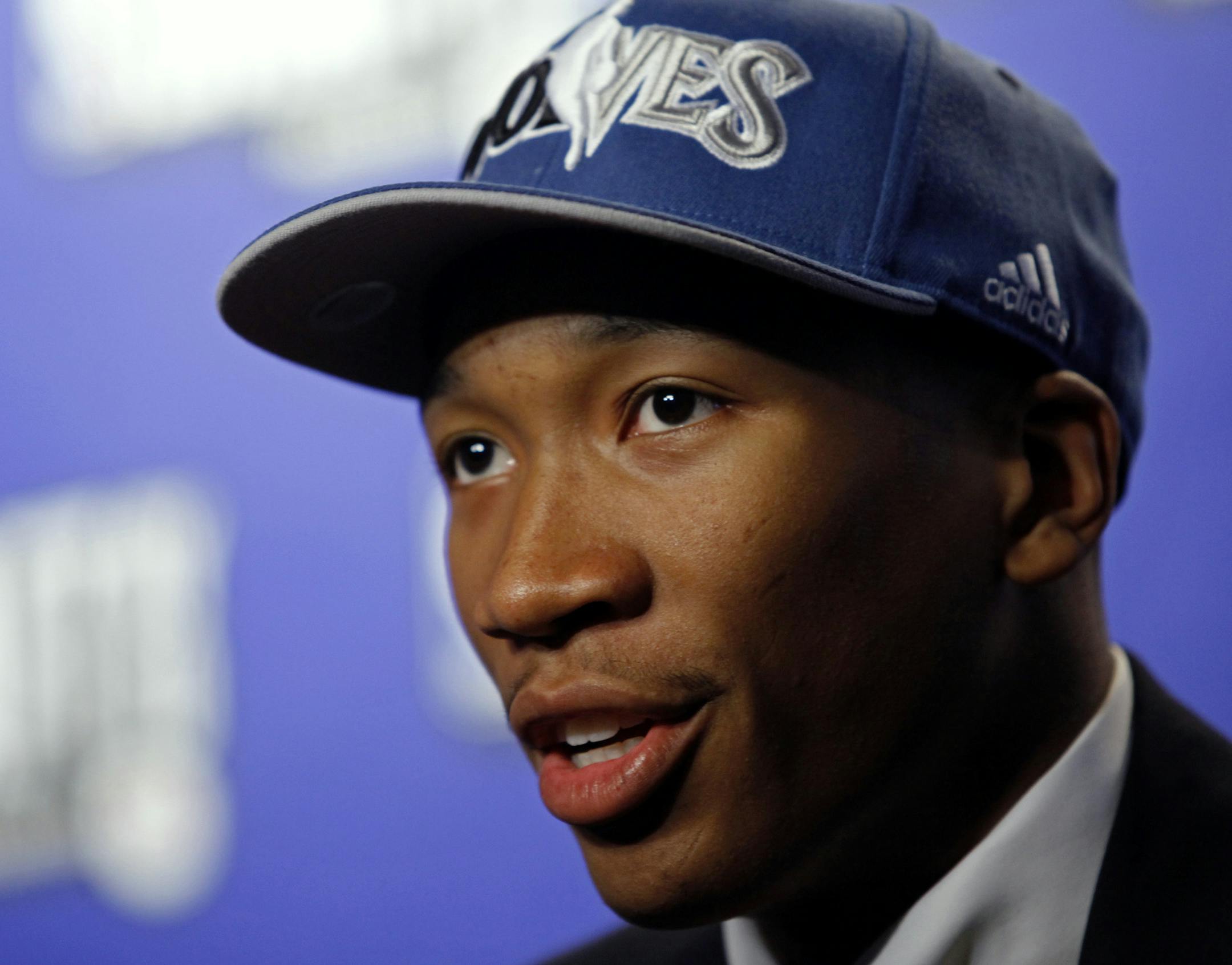 Wesley Johnson, a forward from Syracuse, addresses the media after being as picked by the Minnesota Timberwolves at the NBA basketball draft in New York on Thursday, June 24, 2010. (AP Photo/Craig Ruttle) ORG XMIT: NYCR109